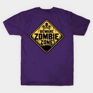 Beware Zombie Zone Sign Black and Yellow T-Shirt